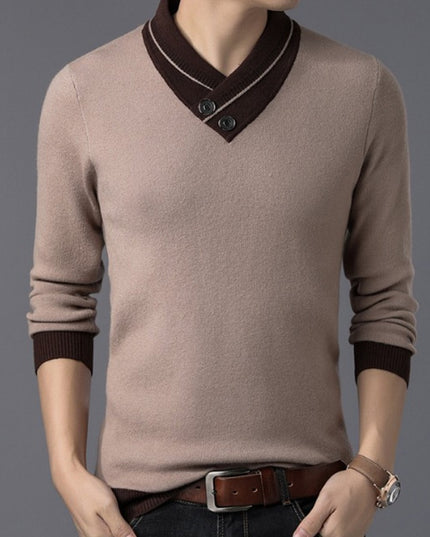 Męski sweter z dekoltem w serek z guzikami