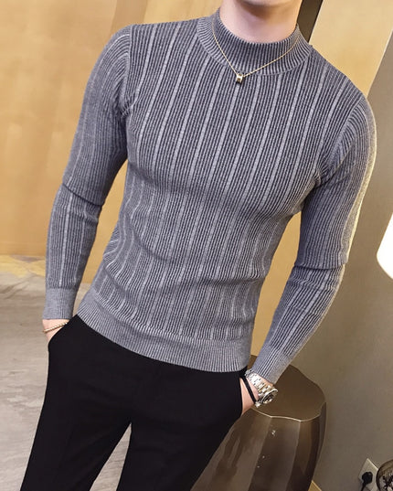 Męski sweter z półgolfem z prążkowanej tkaniny