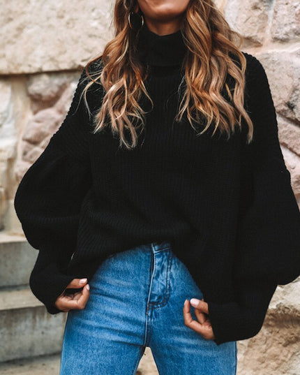 Damski sweter z golfem oversize z bufiastymi rękawami