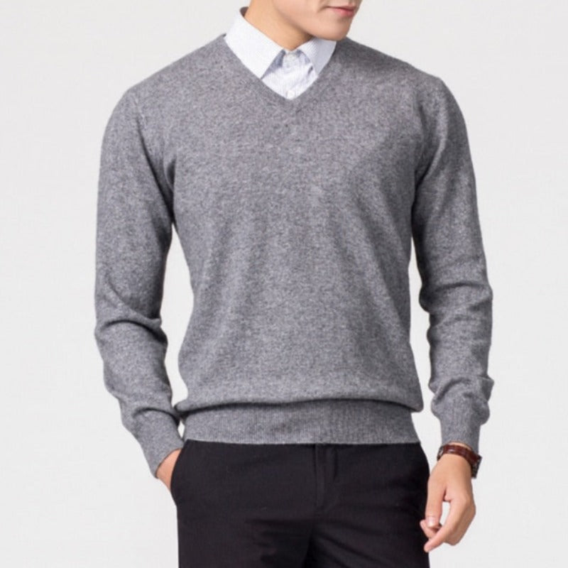 Męski elegancki sweter z dekoltem w serek z miękkiej tkaniny