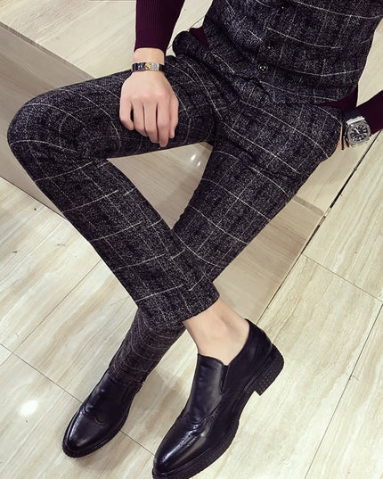 Męskie spodnie eleganckie w kratkę