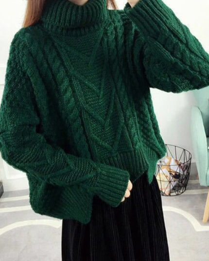 Damski sweter dziergany z golfem oversize