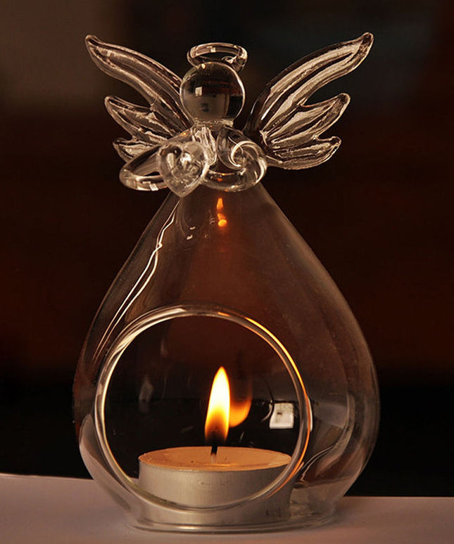 Świąteczny świecznik szklany z aniołkiem