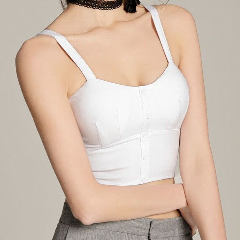 Damski crop top z guziczkami