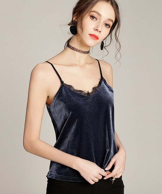 Damski top na cienkich ramiączkach z welurowej tkaniny