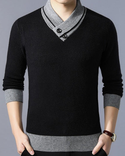 Męski sweter z dekoltem w serek z guzikami