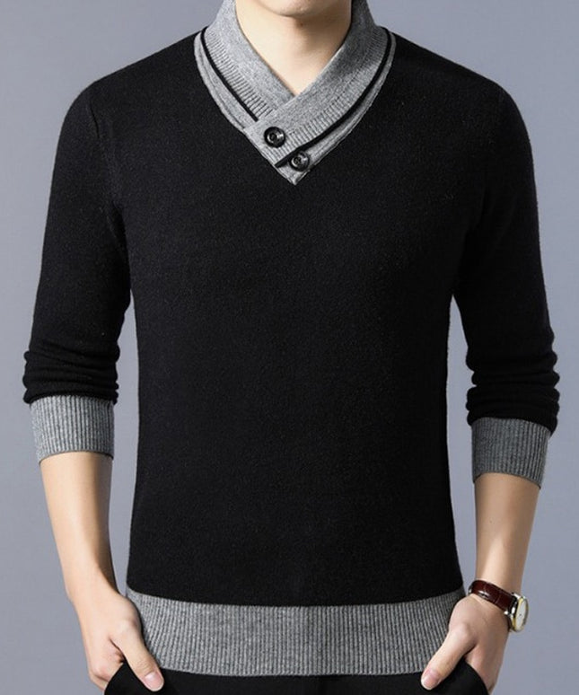 Męski sweter z dekoltem w serek z guzikami