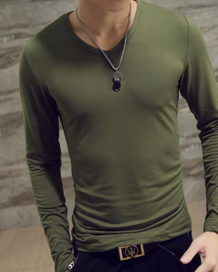 Męska koszulka z długim rękawem dopasowana w serek