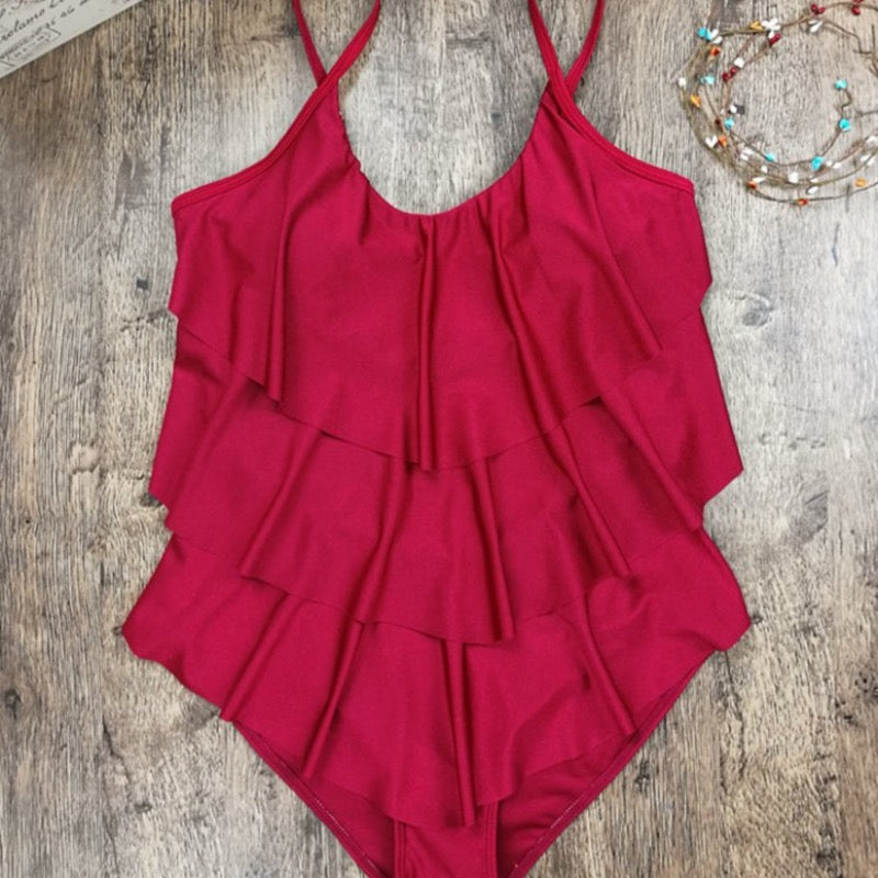 Jednoczęściowy strój kąpielowy plus size z falbankami