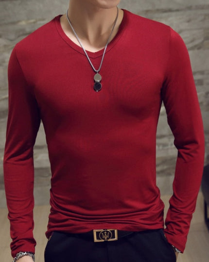 Męska koszulka z długim rękawem dopasowana w serek