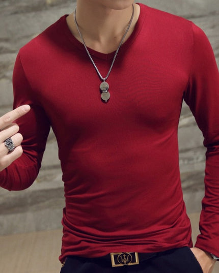 Męska koszulka z długim rękawem dopasowana w serek