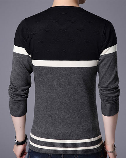 Męski sweter z dekoltem w serek z białym pasem