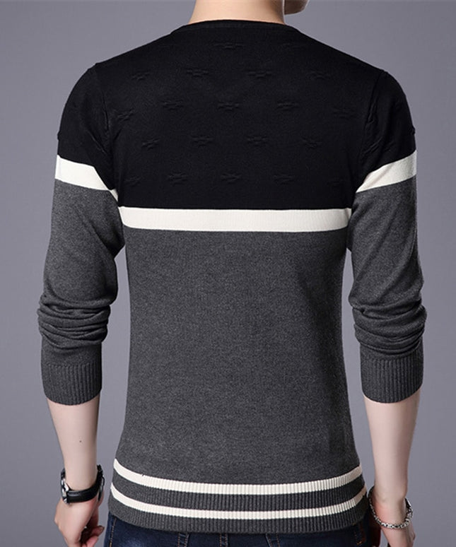 Męski sweter z dekoltem w serek z białym pasem