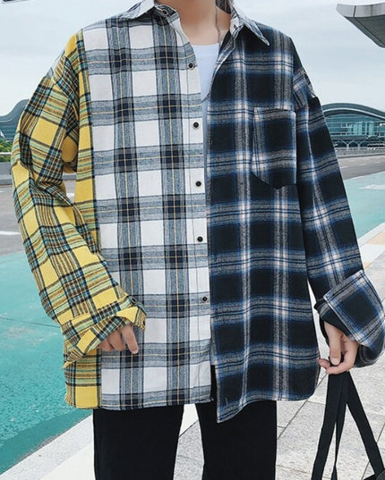 Męska koszula gładka o kroju oversize w kratę