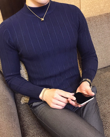 Męski sweter z półgolfem z prążkowanej tkaniny