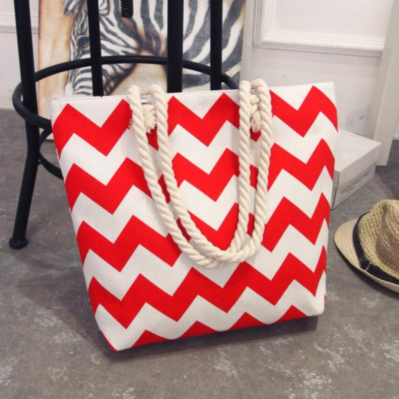 Torba plażowa z plecionymi ramiączkami w zygzaki