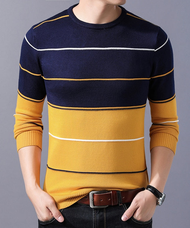 Męski sweter z dekoltem w łódkę w poprzeczne paski