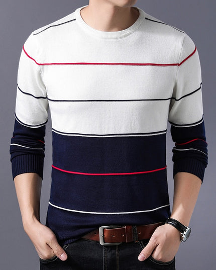 Męski sweter z dekoltem w łódkę w poprzeczne paski