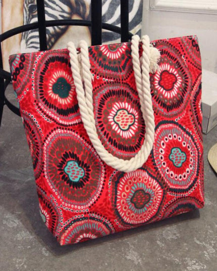 Torba plażowa z plecionymi ramiączkami we wzory