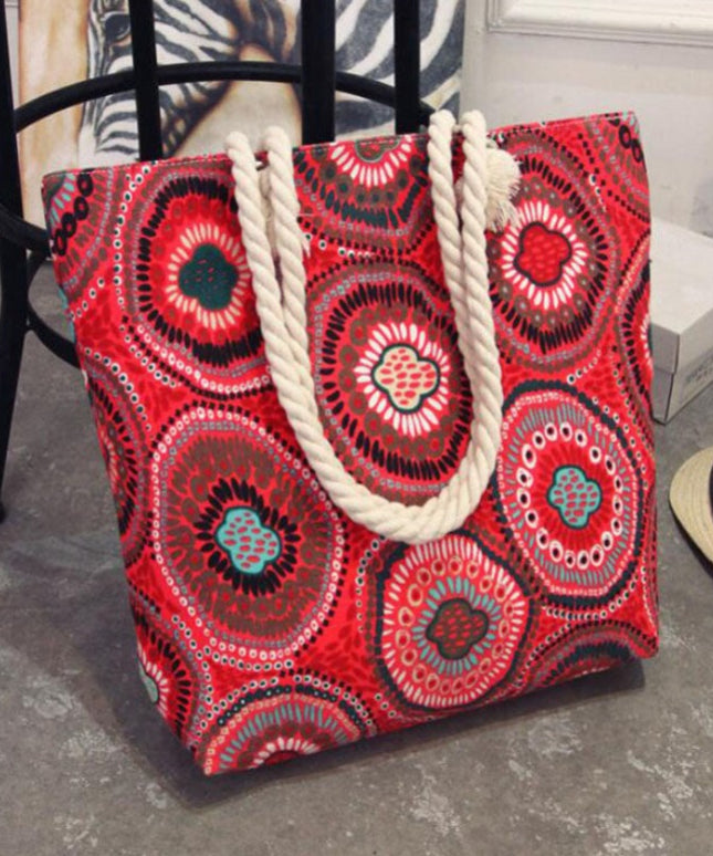 Torba plażowa z plecionymi ramiączkami we wzory