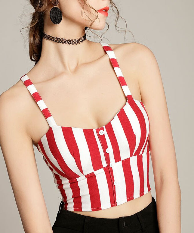 Damski crop top w paski z guziczkami