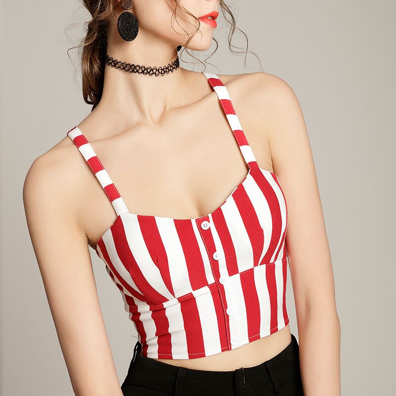 Damski crop top w paski z guziczkami