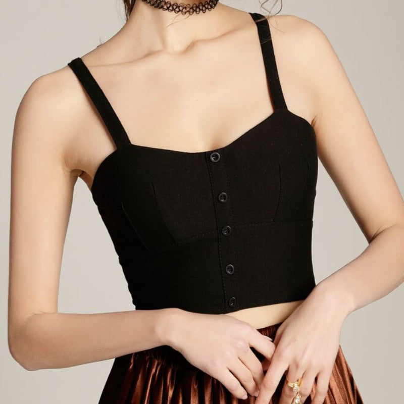 Damski crop top z guziczkami