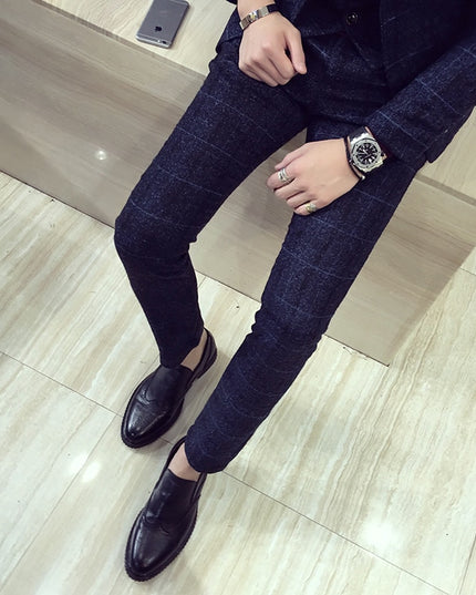 Męskie spodnie eleganckie w kratkę