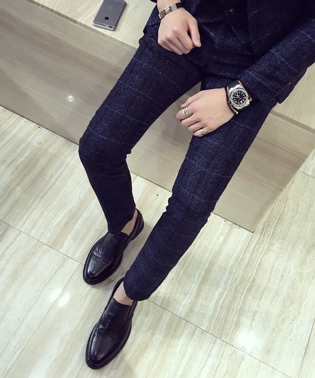 Męskie spodnie eleganckie w kratkę