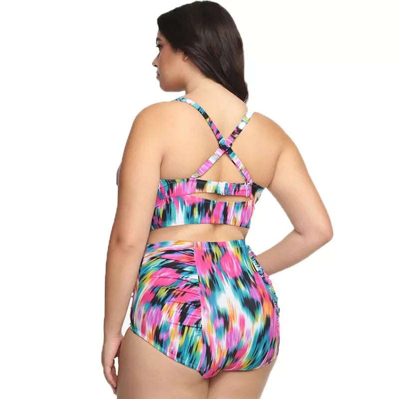 Dwuczęściowy strój kąpielowy plus size z rozcięciem na plecach