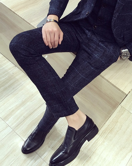 Męskie spodnie eleganckie w kratkę