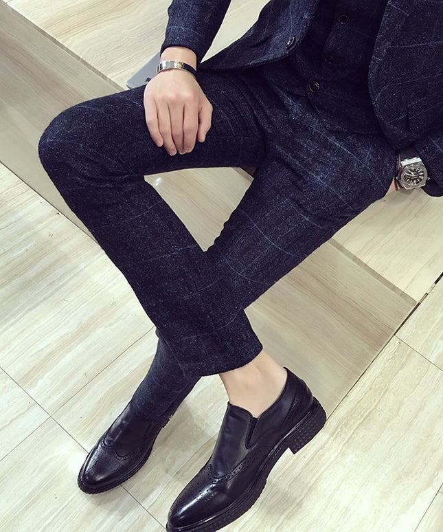 Męskie spodnie eleganckie w kratkę