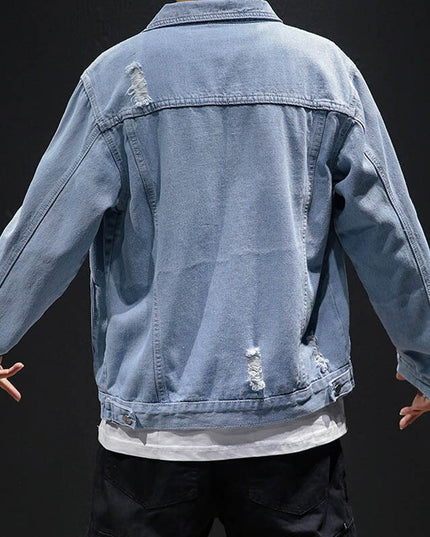 Męska kurtka jeansowa luźna z przetarciami