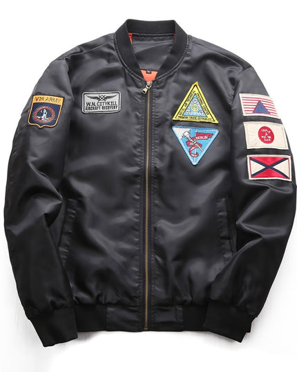 Męska kurtka przejściowa bomberka z naszywkami