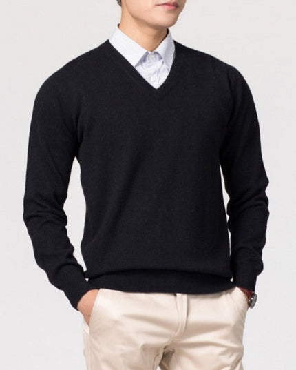 Męski elegancki sweter z dekoltem w serek z miękkiej tkaniny