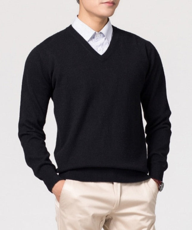 Męski elegancki sweter z dekoltem w serek z miękkiej tkaniny