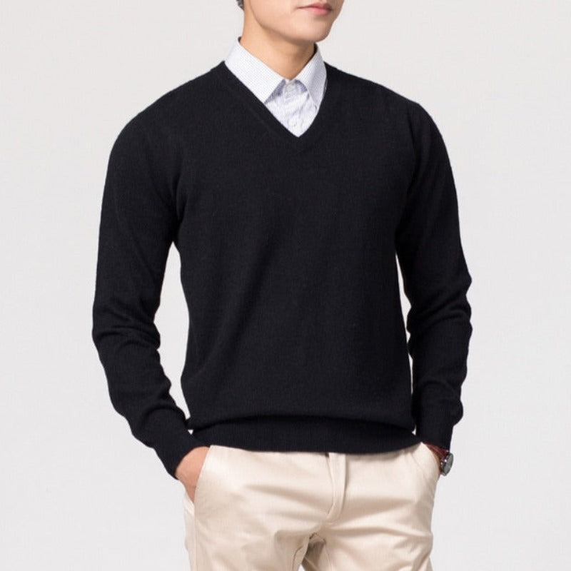 Męski elegancki sweter z dekoltem w serek z miękkiej tkaniny
