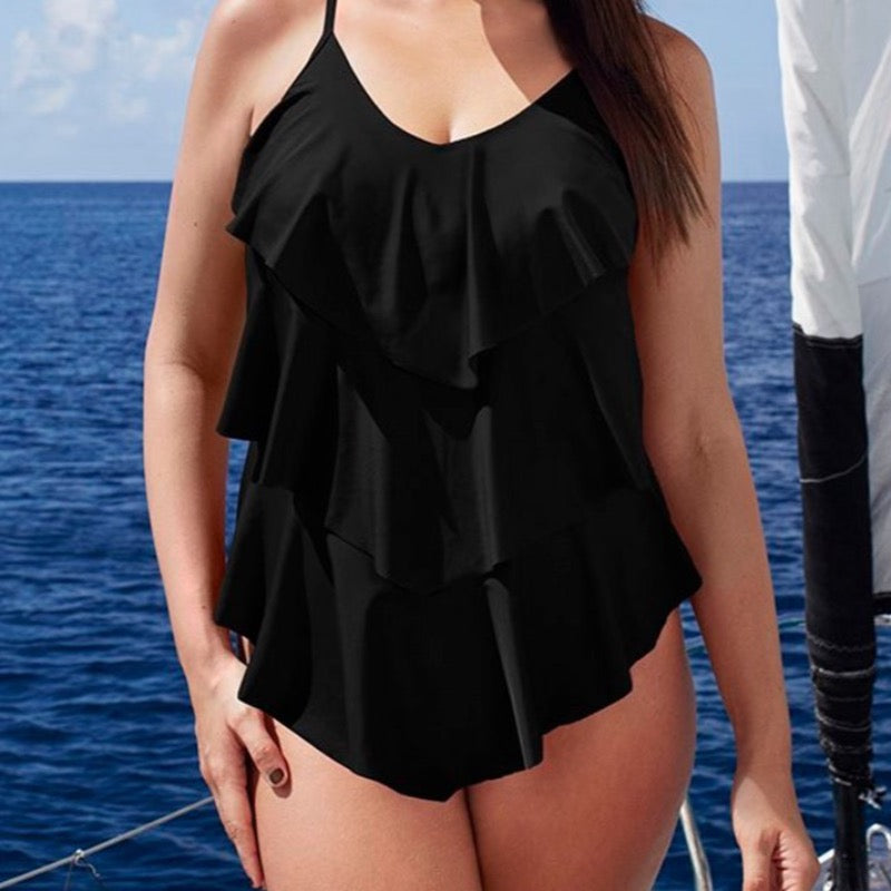 Jednoczęściowy strój kąpielowy plus size z falbankami