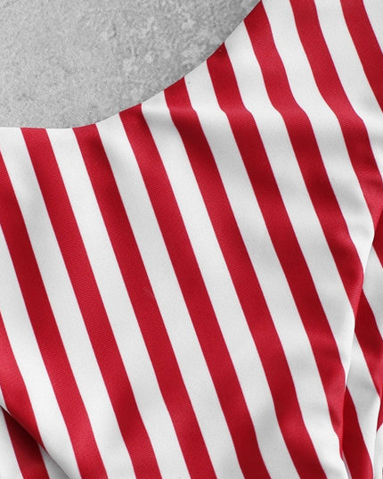 Damski dwuczęściowy strój kąpielowy z ozdobnym wiązaniem w paski