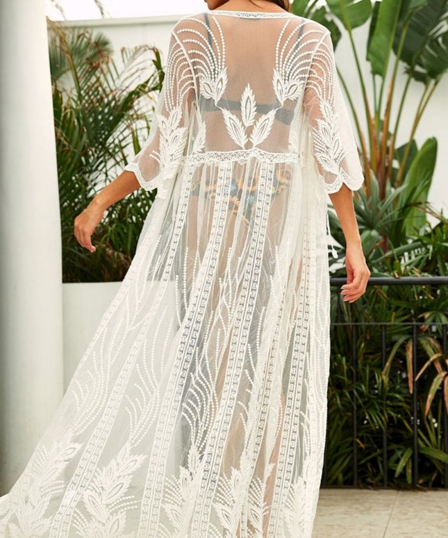 Damskie kimono plażowe wiązane w pasie