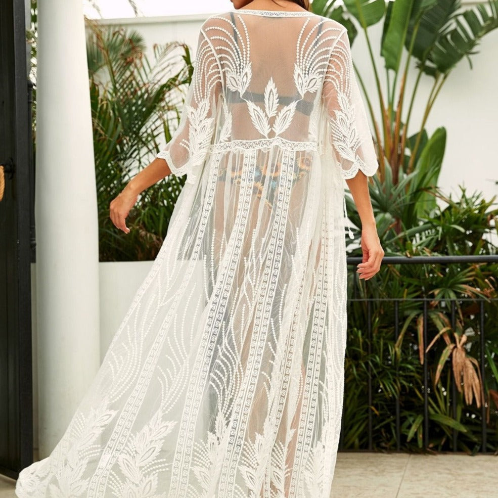 Damskie kimono plażowe wiązane w pasie