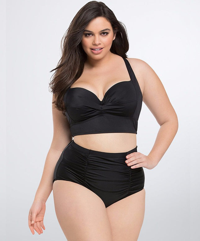 Dwuczęściowy strój kąpielowy plus size z rozcięciem na plecach
