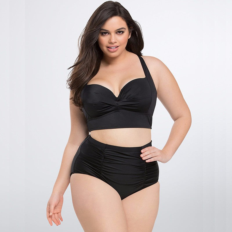 Dwuczęściowy strój kąpielowy plus size z rozcięciem na plecach