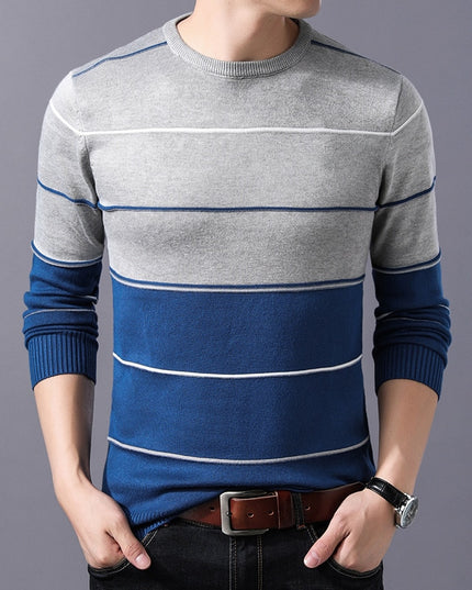 Męski sweter z dekoltem w łódkę w poprzeczne paski
