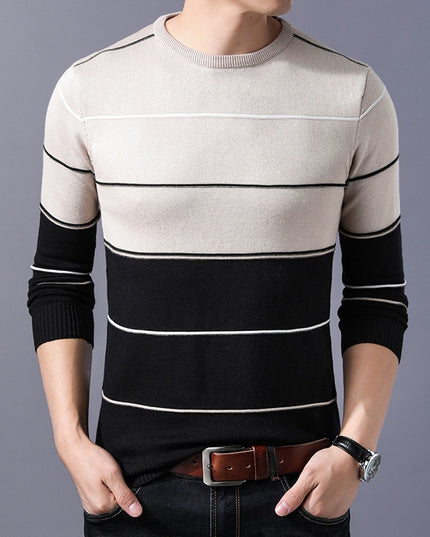 Męski sweter z dekoltem w łódkę w poprzeczne paski