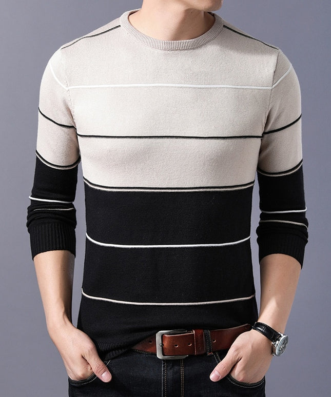 Męski sweter z dekoltem w łódkę w poprzeczne paski