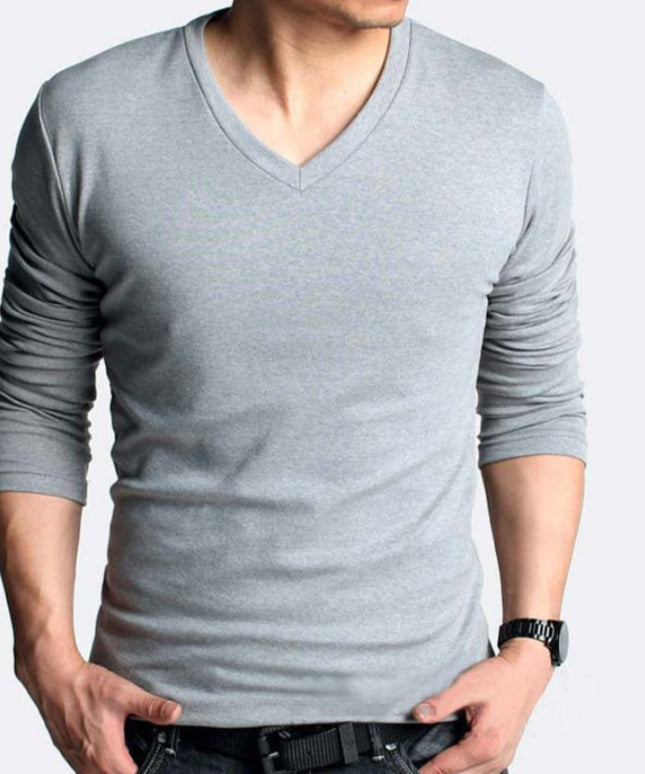 Męska koszulka z długim rękawem dopasowana z dekoltem w serek