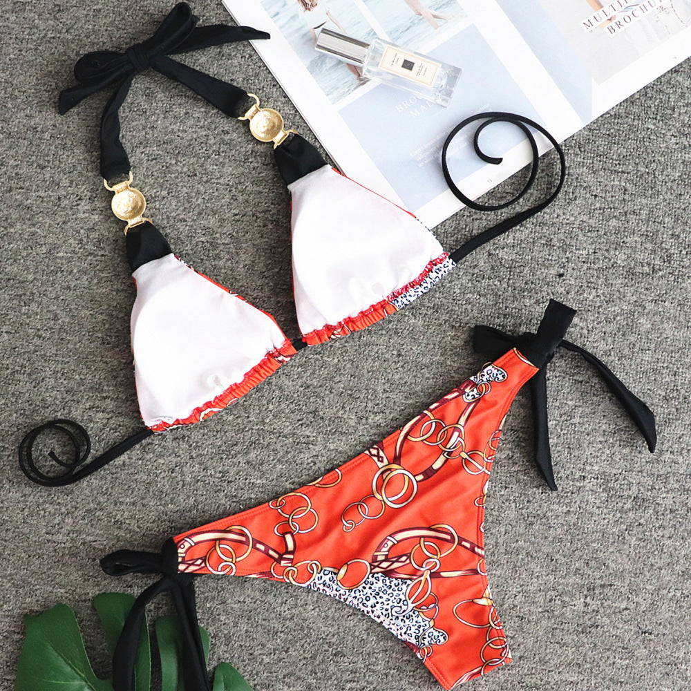 Damski dwuczęściowy strój kąpielowy bikini pomarańczowe