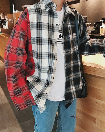 Męska koszula gładka o kroju oversize w kratę