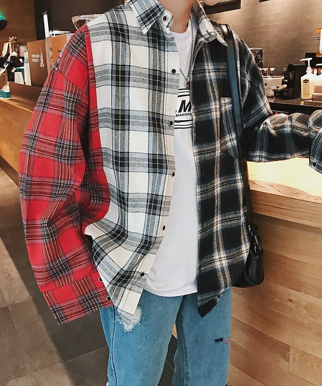 Męska koszula gładka o kroju oversize w kratę